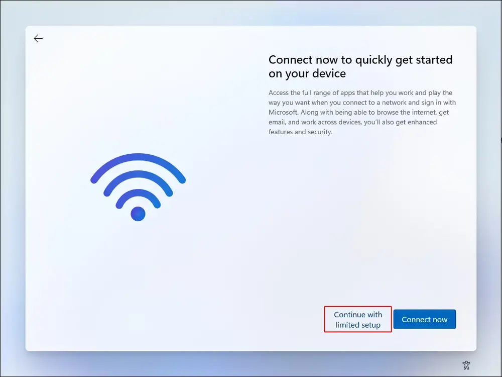 Windows 11 Install continue with limited setup
