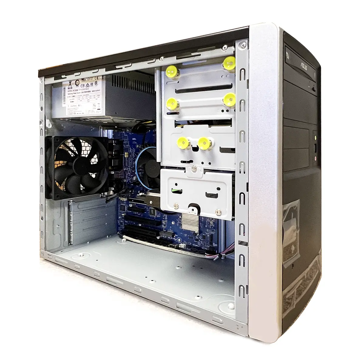 2 PCI slot computer interior with motherboard and expansion slots