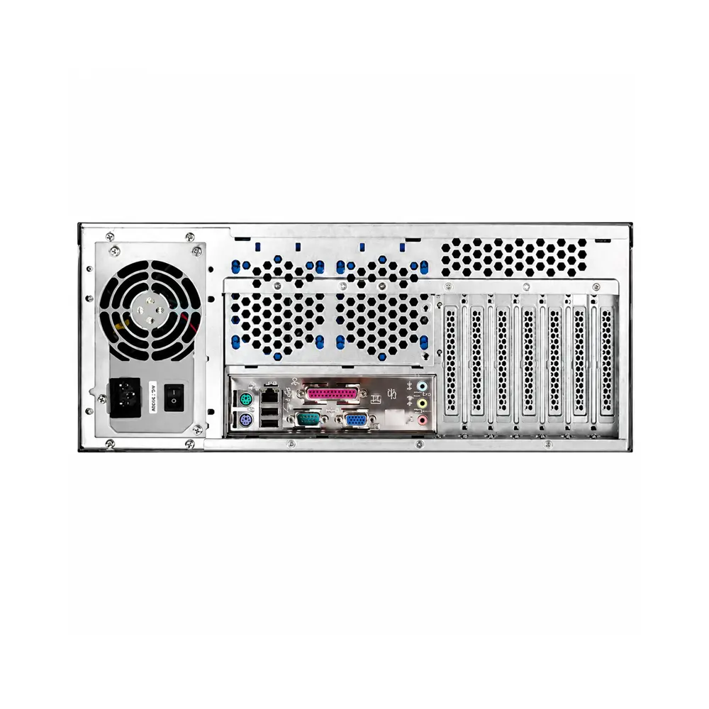 Rear I/O and expansion slots on RamPC 4U rackmount 3 ISA slot computer